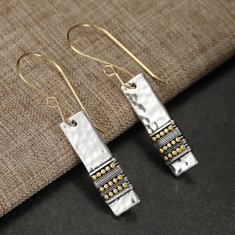 Women's Artistic Distressed Hammered Rectangular Dangle Earrings